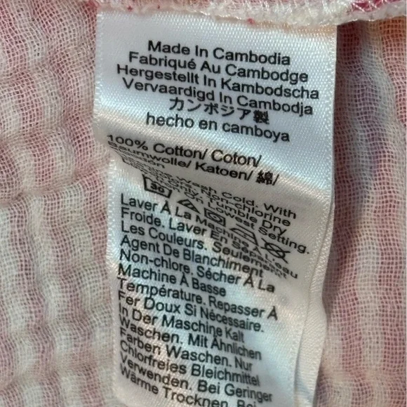 J Crew Puff Sleeve Henley Top Striped Gauze Cotton Red/White Sz M Like New - Picture 8 of 8